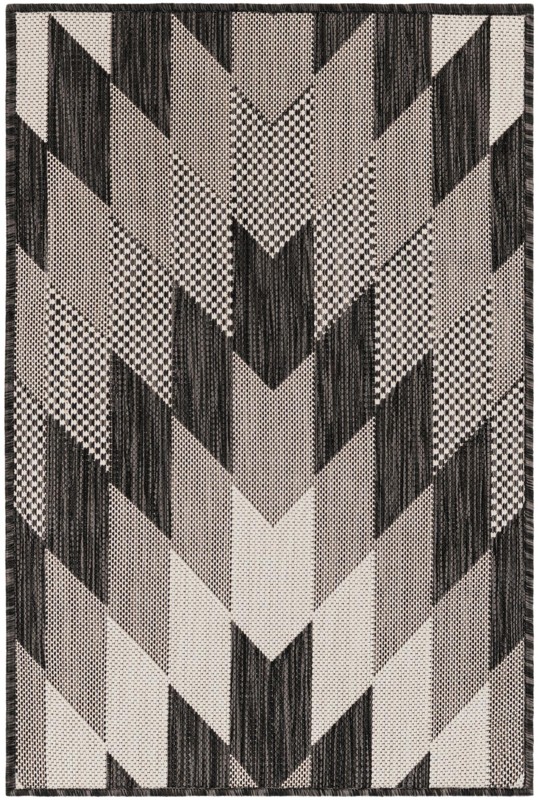 2' x 3' Morrell · Geometric chevron Outdoor Rug, charcoal and ivory