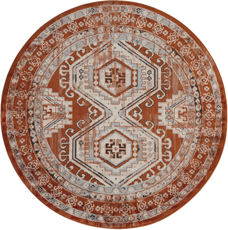 5' 3 x 5' 3 Harmon · Border rug, terracota red