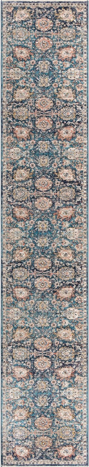 3' x 16' 5 Ansel · Distressed floral rug, blue and tan