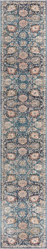 Ansel · Distressed floral rug, blue and tan
