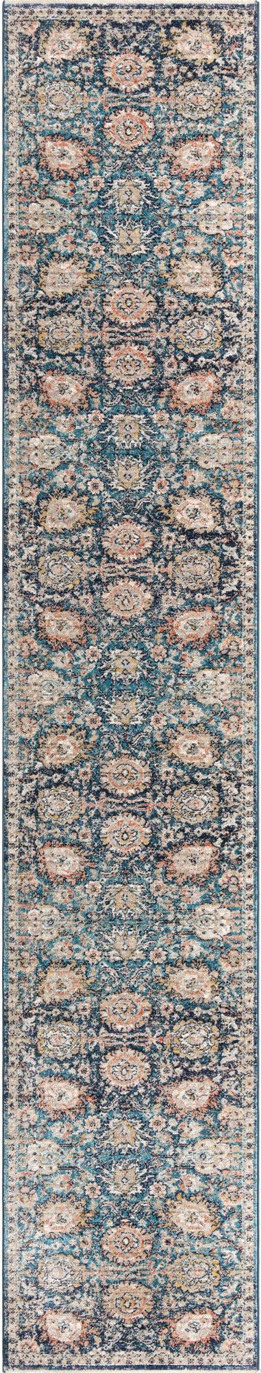 3' x 16' 5 Ansel · Distressed floral rug, blue and tan