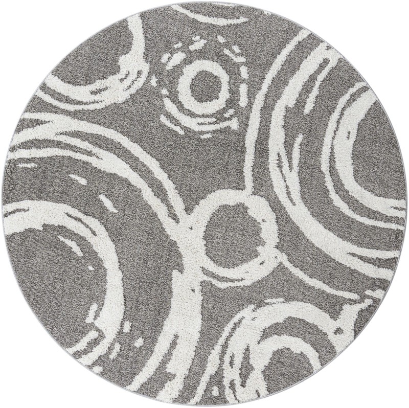 7' 10 x 7' 10 Beech · Abstract circles rug, gray and ivory