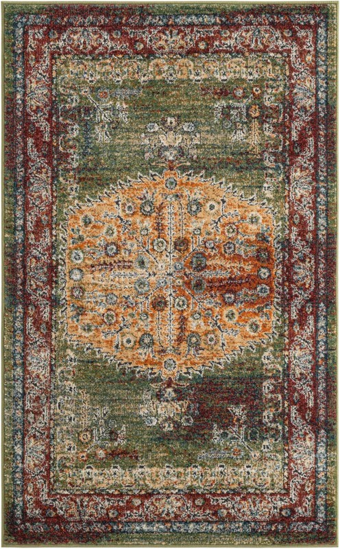 Finchley · Medallion rug, green, orange and red