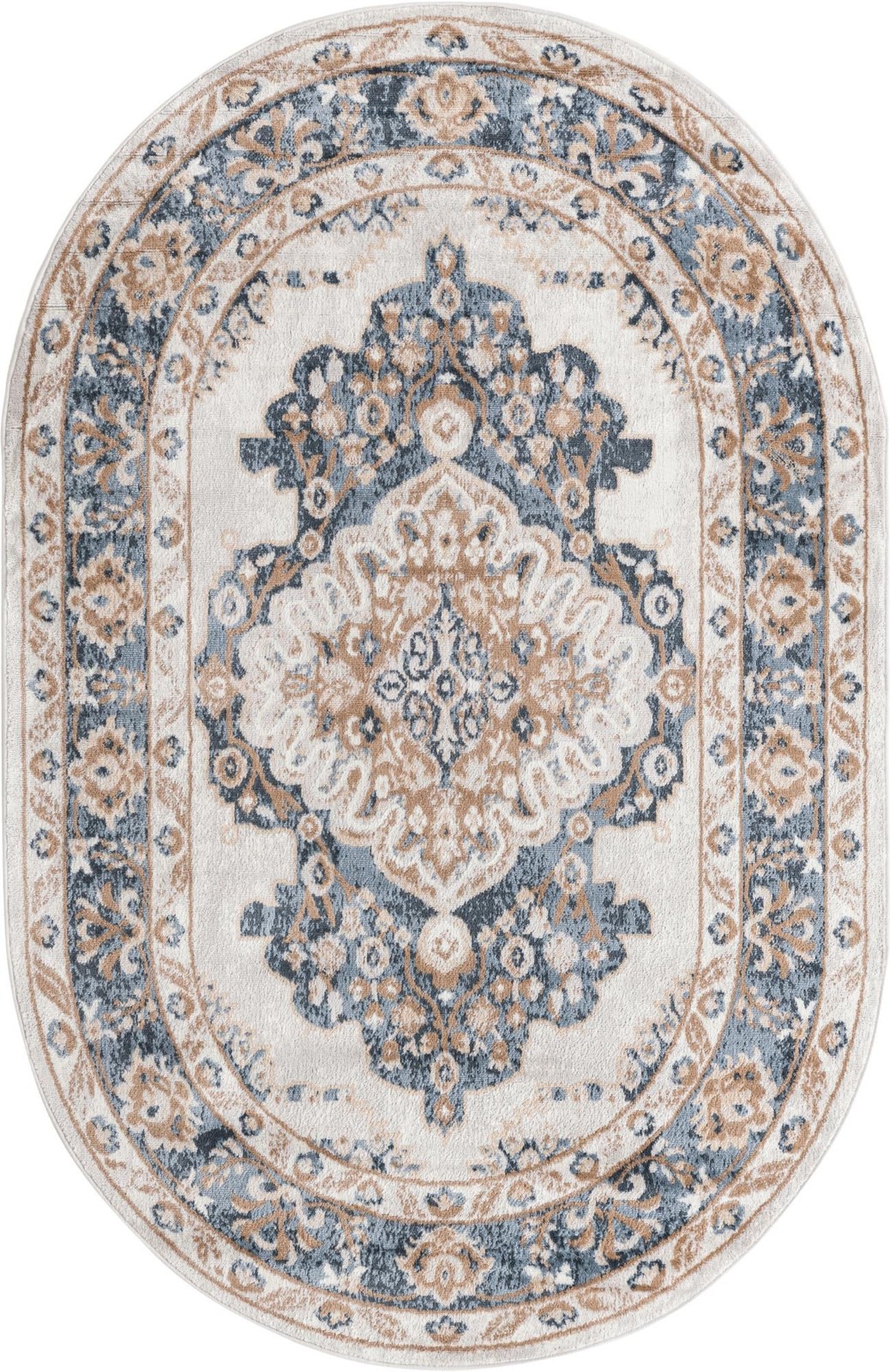 5' x 8' Curlew · Medallion rug, cream and blue
