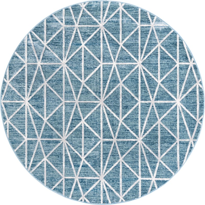 7' x 7' Gilman · Geometric rug, blue and ivory
