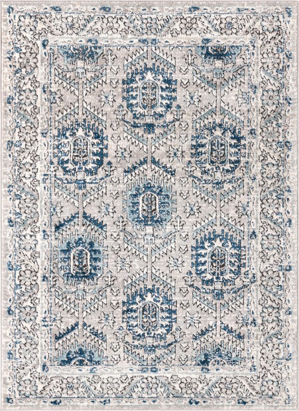 4' x 6' Bozeman · Tribal medallion rug, gray and blue