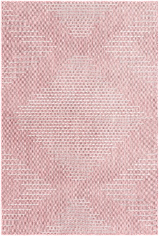 4' x 6' Harlow · Geometric diamond Outdoor Rug, pink and ivory