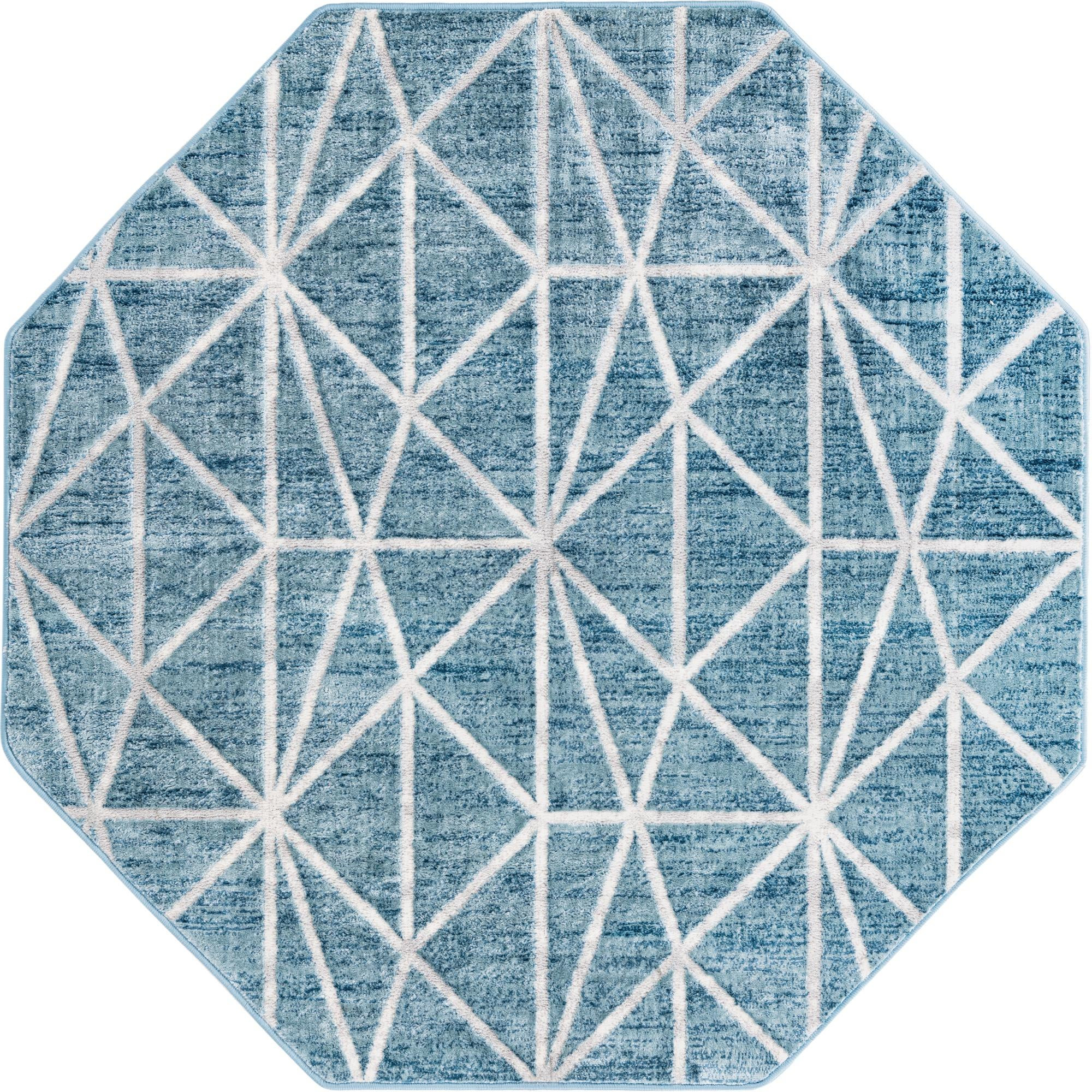 5' 3 x 5' 3 Gilman · Geometric rug, blue and ivory