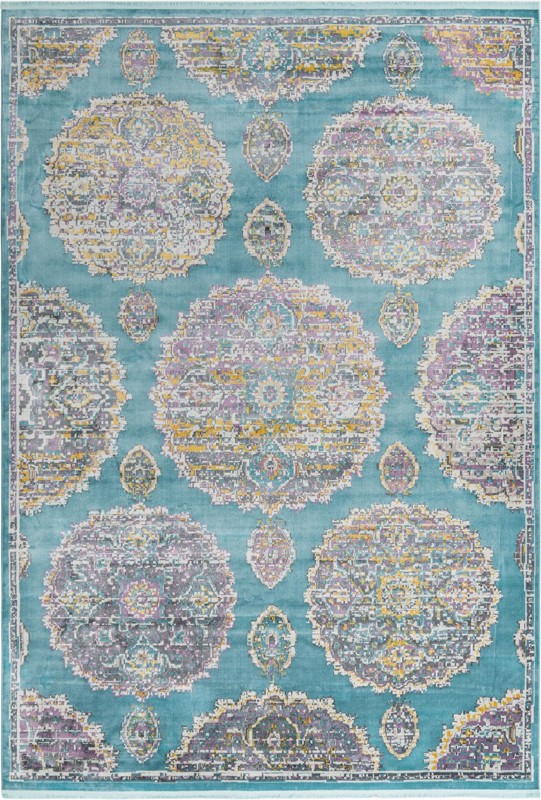 10' x 14' Mather · Medallion rug, turquoise and gold