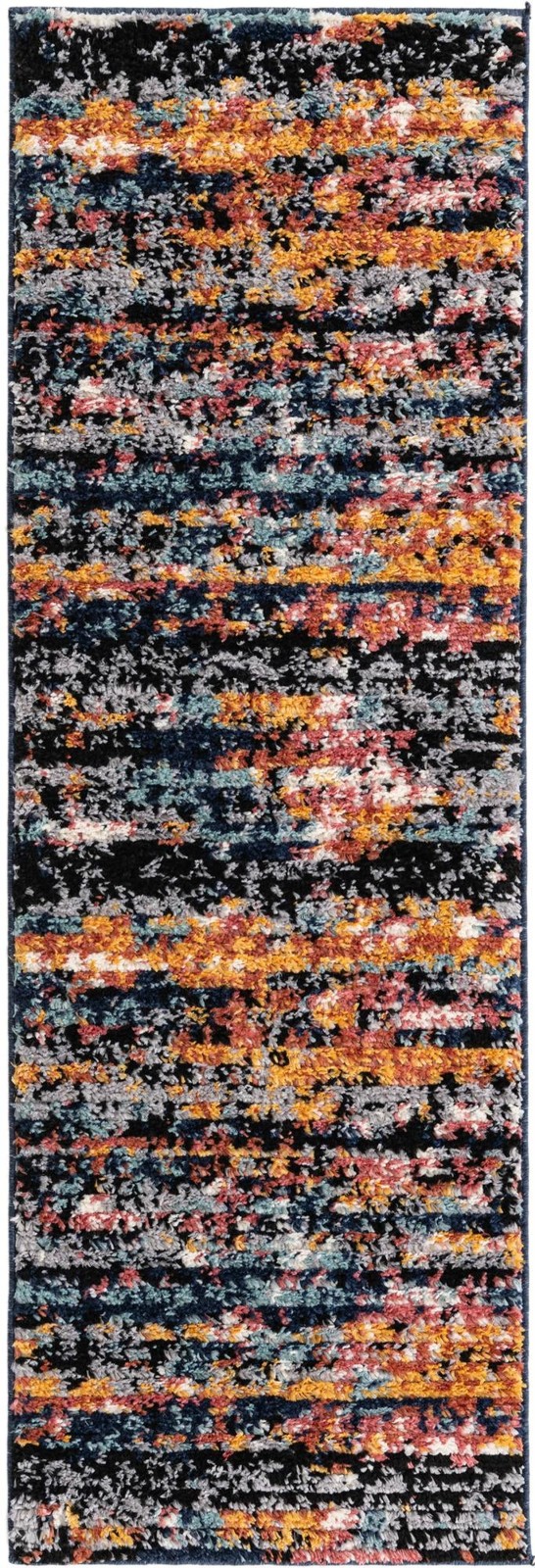 2' x 6' Nelson · Abstract striped rug, multicolor and navy