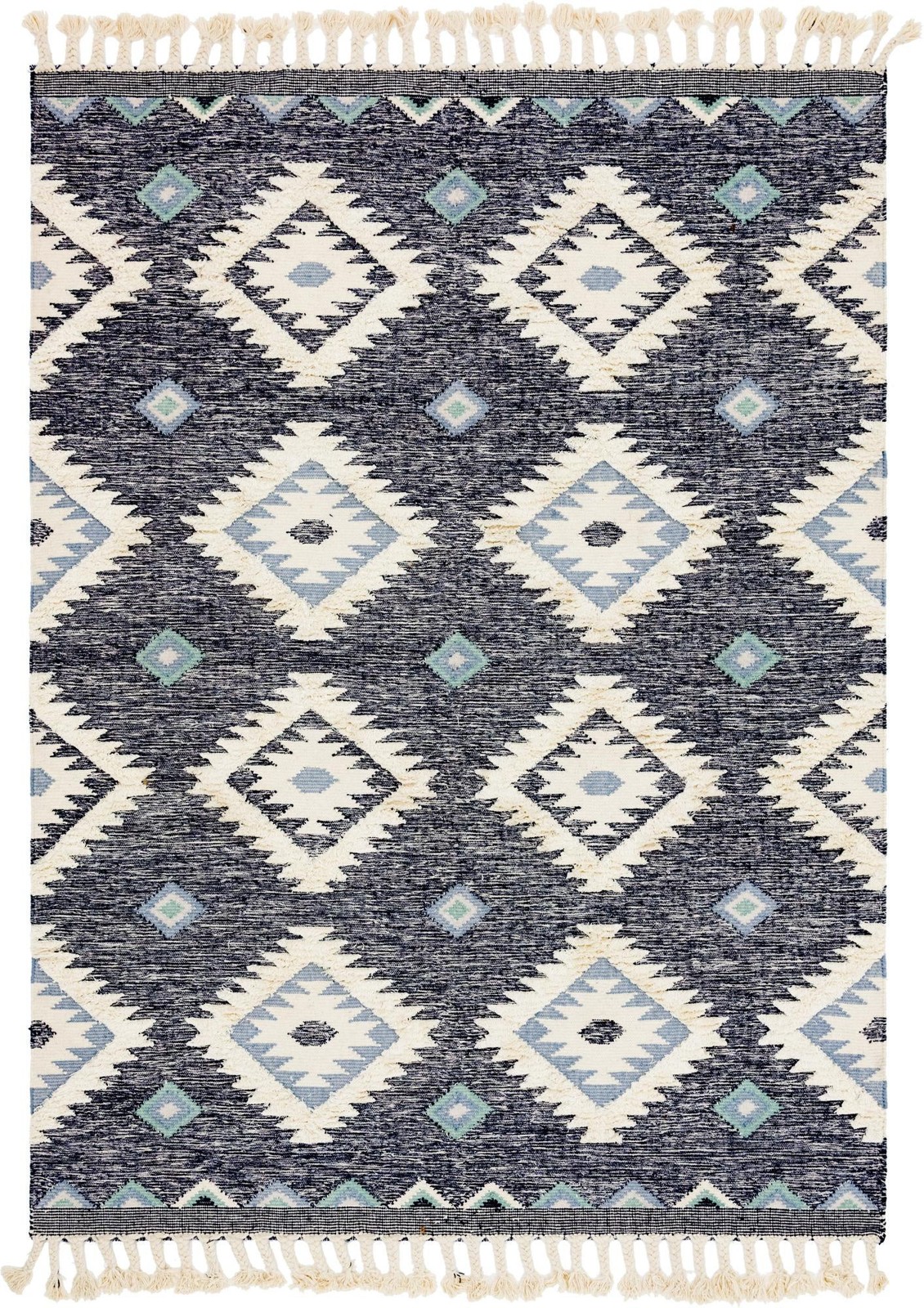 8' x 11' Amaranth · Geometric diamond Wool Rug, navy and cream