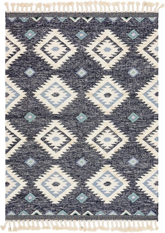 8' x 11' Amaranth · Geometric diamond Wool Rug, navy and cream