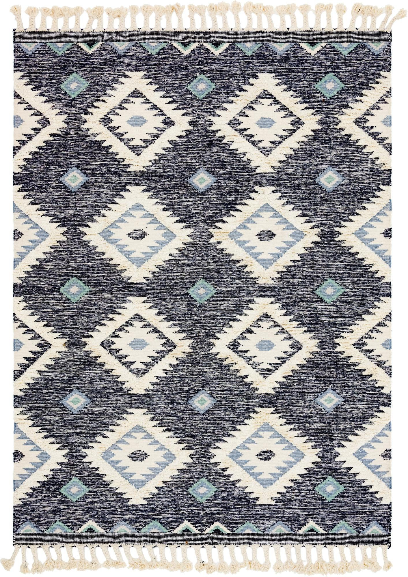 8' x 11' Amaranth · Geometric diamond Wool Rug, navy and cream