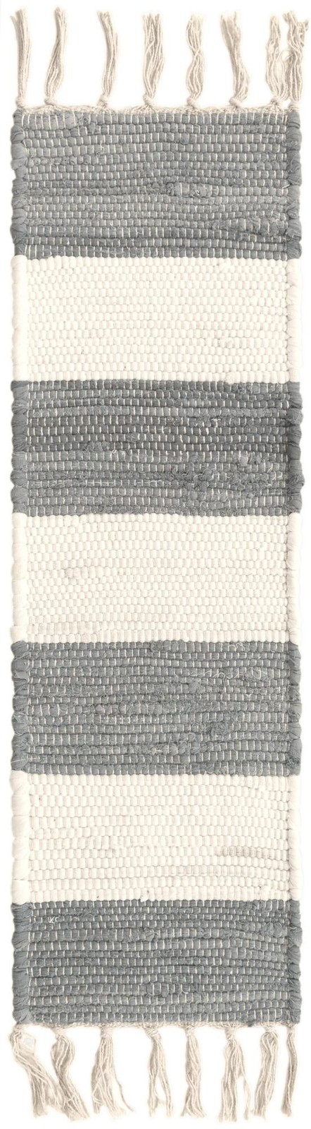 0' 9 x 2' 6 Flagstaff · Striped Chindi Rug, gray and ivory