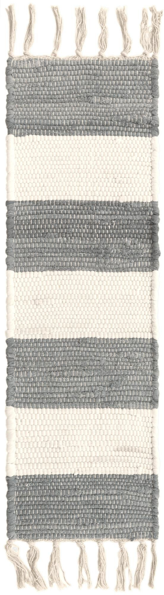 0' 9 x 2' 6 Flagstaff · Striped Chindi Rug, gray and ivory