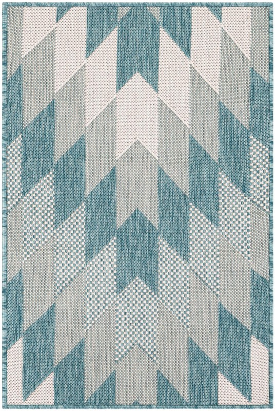 2' x 3' Morrell · Chevron Outdoor Rug, aqua and ivory