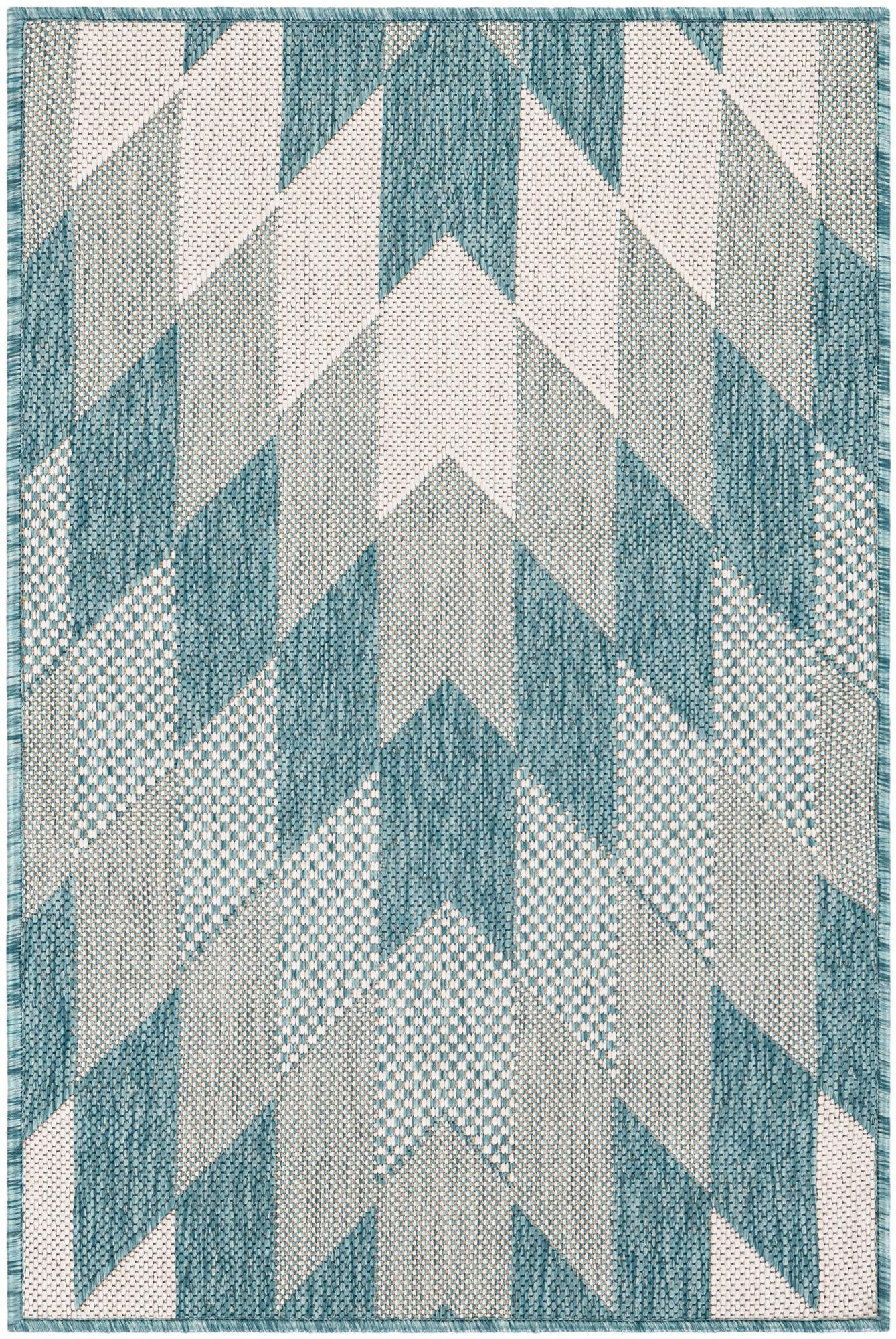 2' x 3' Morrell · Chevron Outdoor Rug, aqua and ivory