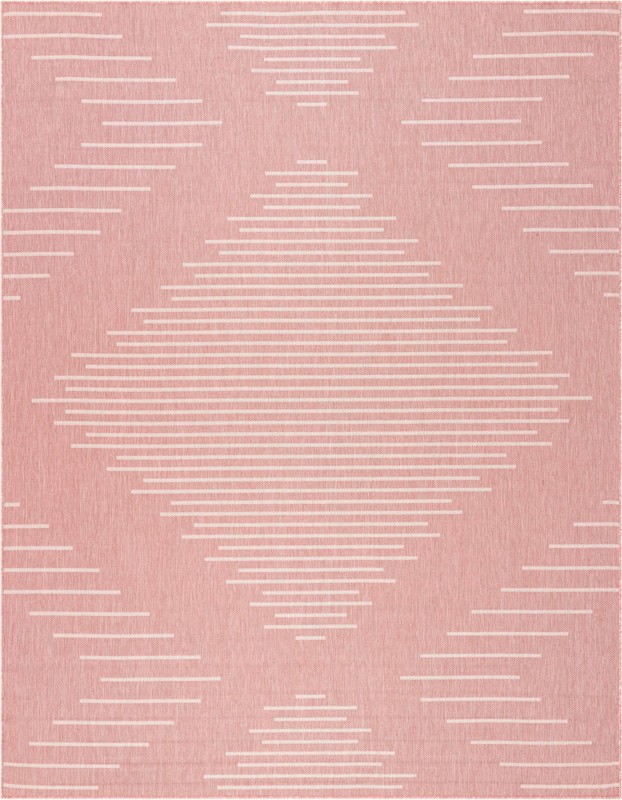 Harlow · Geometric diamond Outdoor Rug, pink and ivory