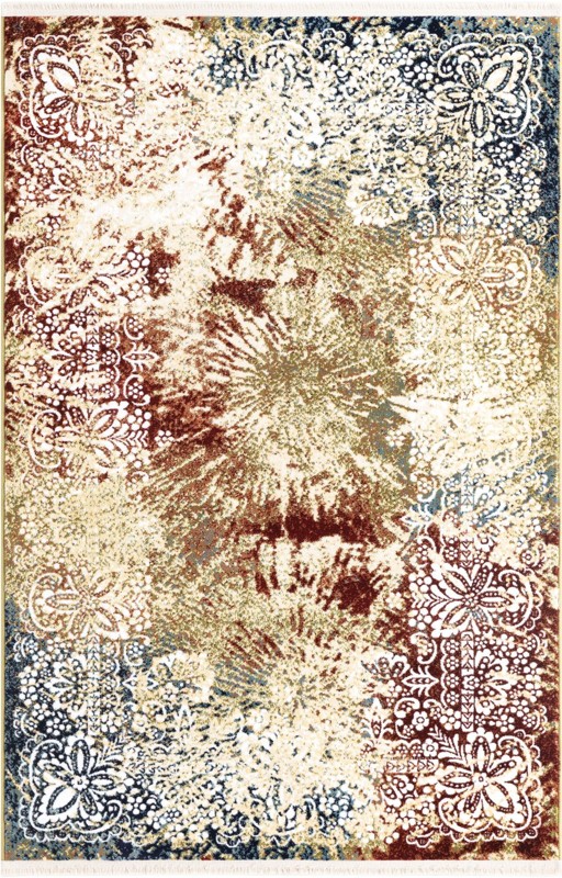 Frawley · Distressed floral rug, burgundy and cream