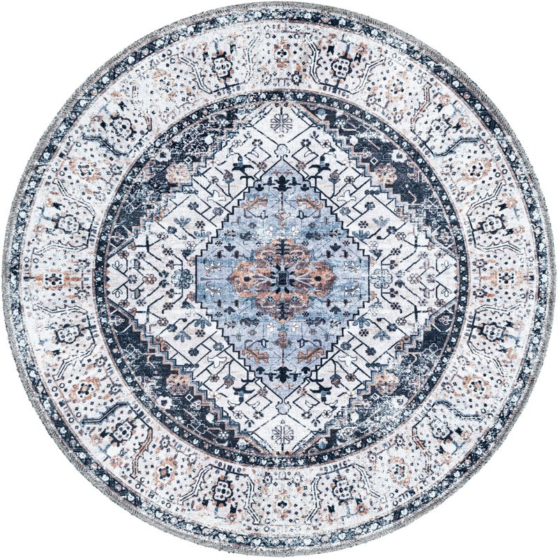 3' 3 x 3' 3 Trillium · Medallion rug, charcoal and light blue