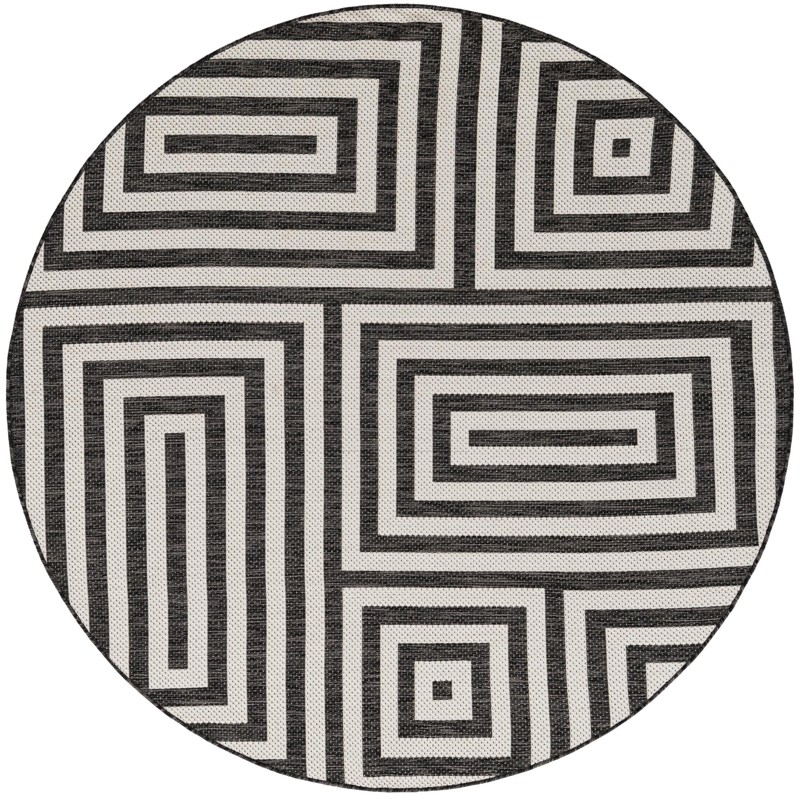 6' x 6' Cumberland · Geometric maze Outdoor Rug, black and white