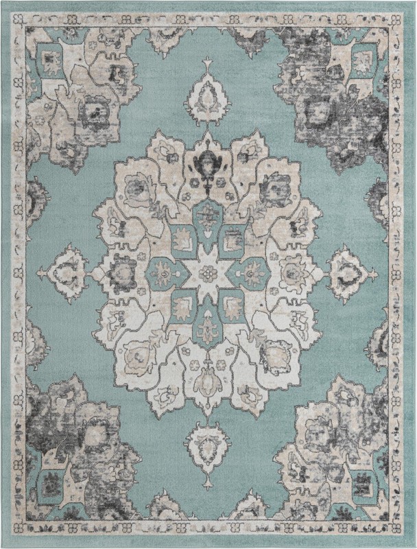 10' x 13' Nettle · Border rug, aqua