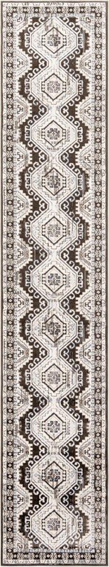 3' x 16' 5 Harmon · Geometric medallion rug, gray and ivory