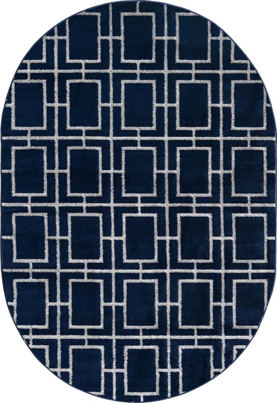 4' x 6' Cowley · Geometric lattice rug, navy and silver