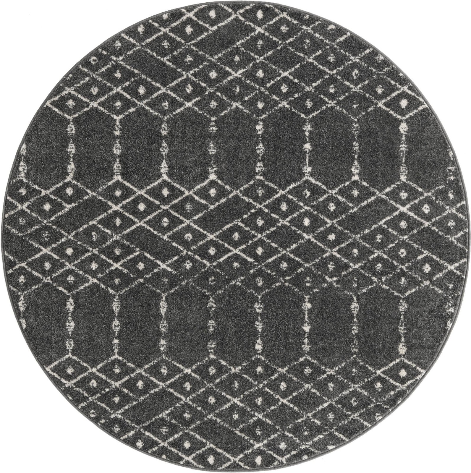 5' 3 x 5' 3 Newcomb · Geometric lattice rug, charcoal and ivory