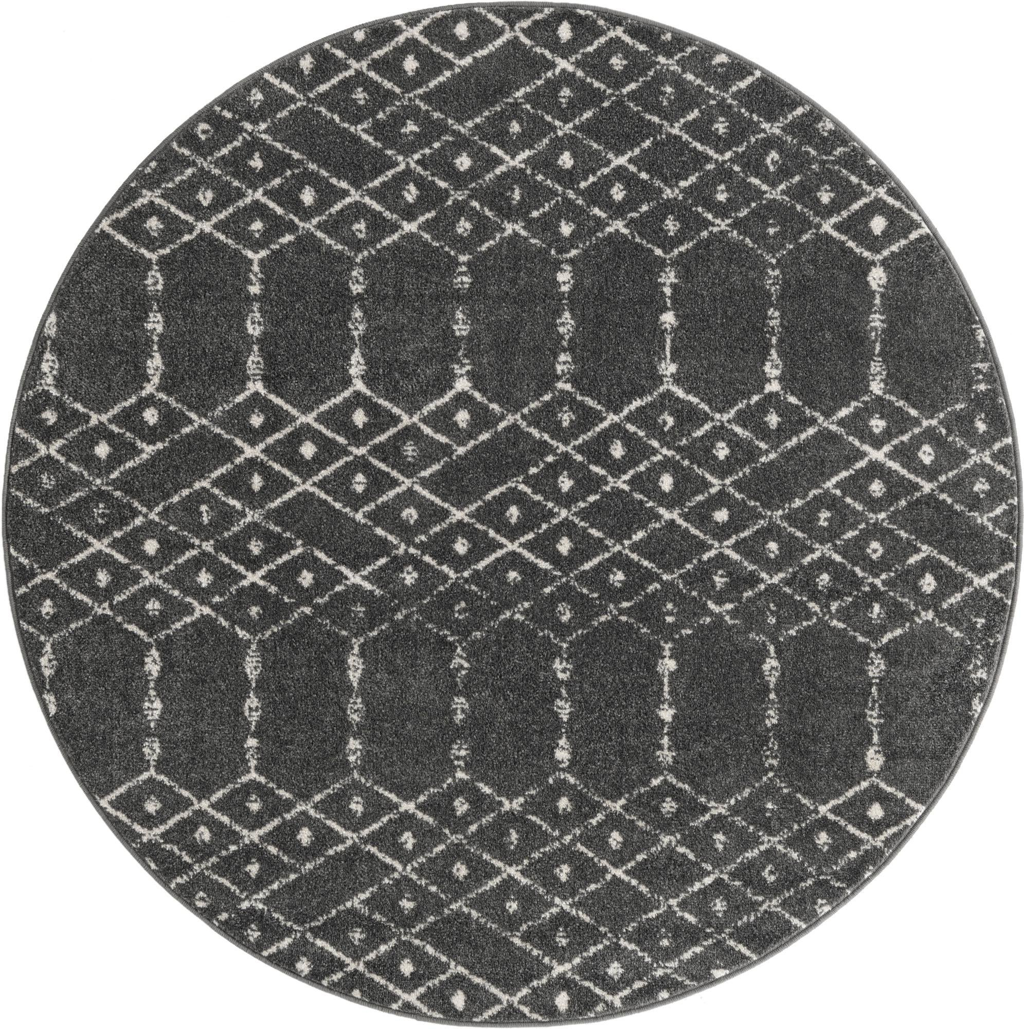 5' 3 x 5' 3 Newcomb · Geometric lattice rug, charcoal and ivory