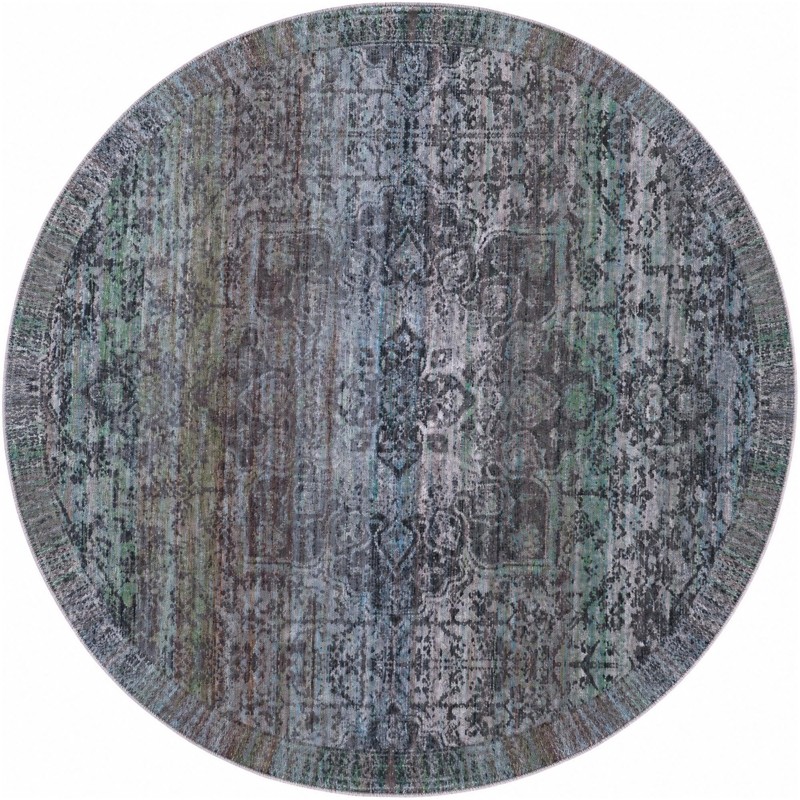 8' x 8' Rideout · Distressed medallion rug, blue and purple
