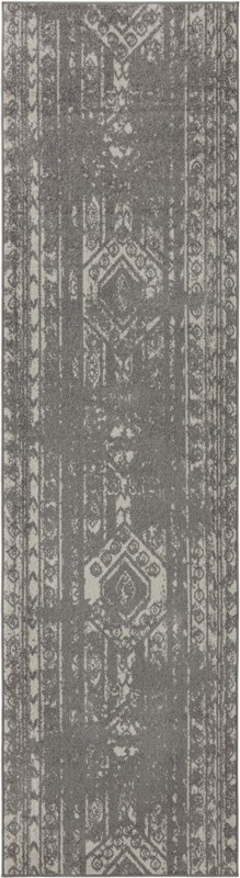 2' 7 x 12' Underhill · Tribal stripe rug, gray and ivory