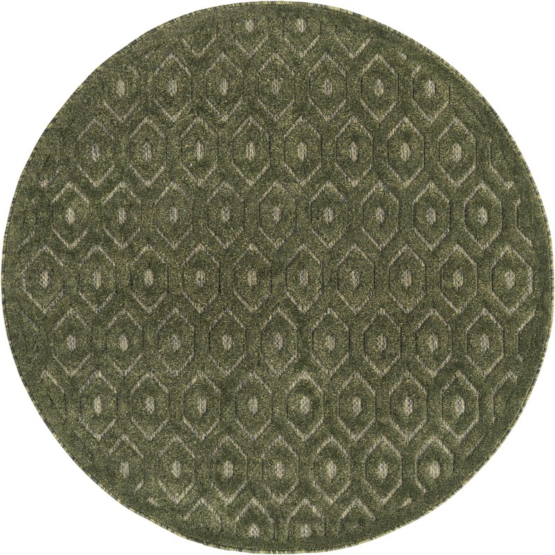 5' 3 x 5' 3 Roanoke · Geometric lattice Outdoor Rug, olive and taupe