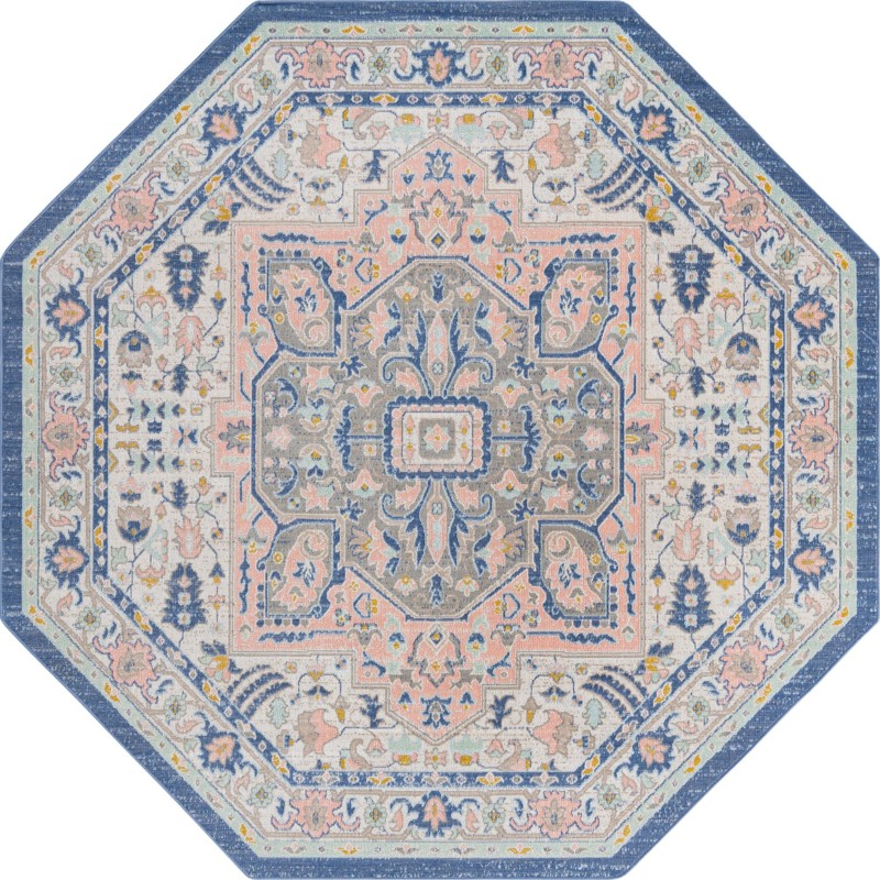 7' x 7' Jessup · Medallion octagon rug, blue and pink