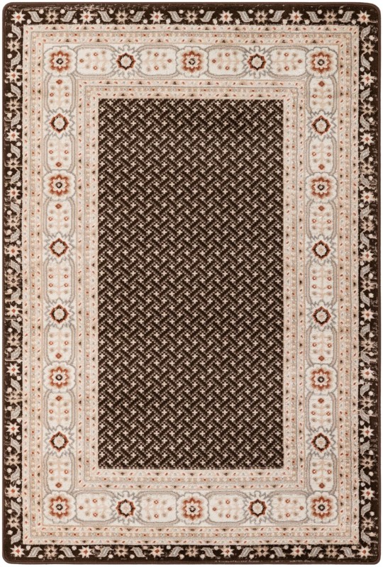 Fleetwood · Bordered geometric rug, brown and ivory