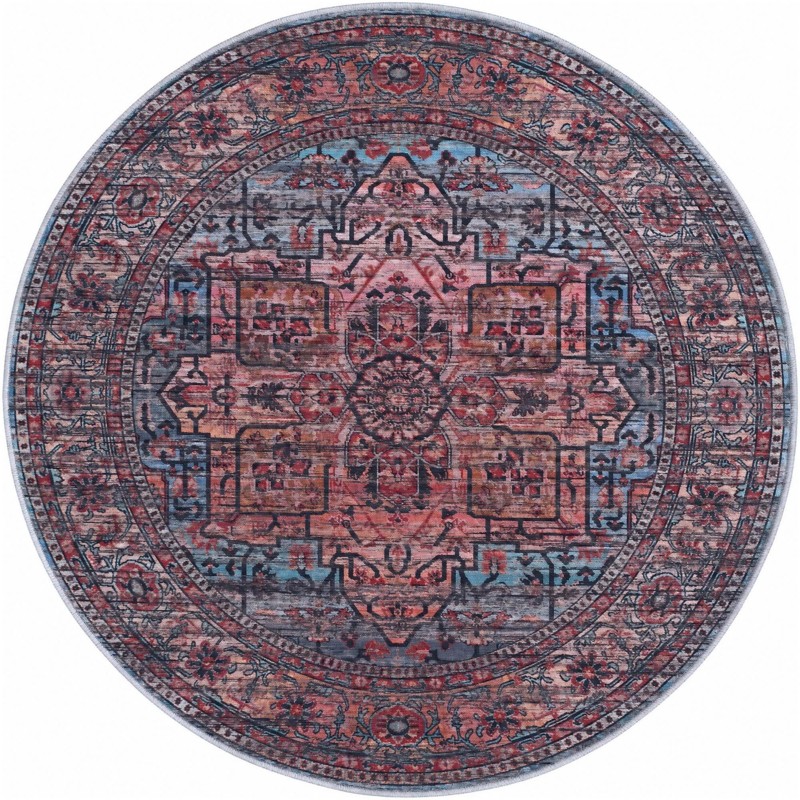 5' 3 x 5' 3 Sawyer · Medallion rug, rust and blue