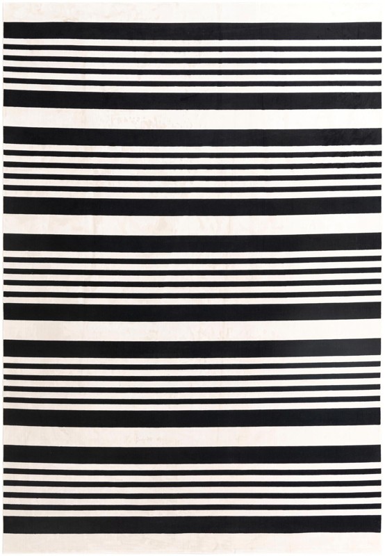9' 10 x 14' Fern · Striped rug, black and white