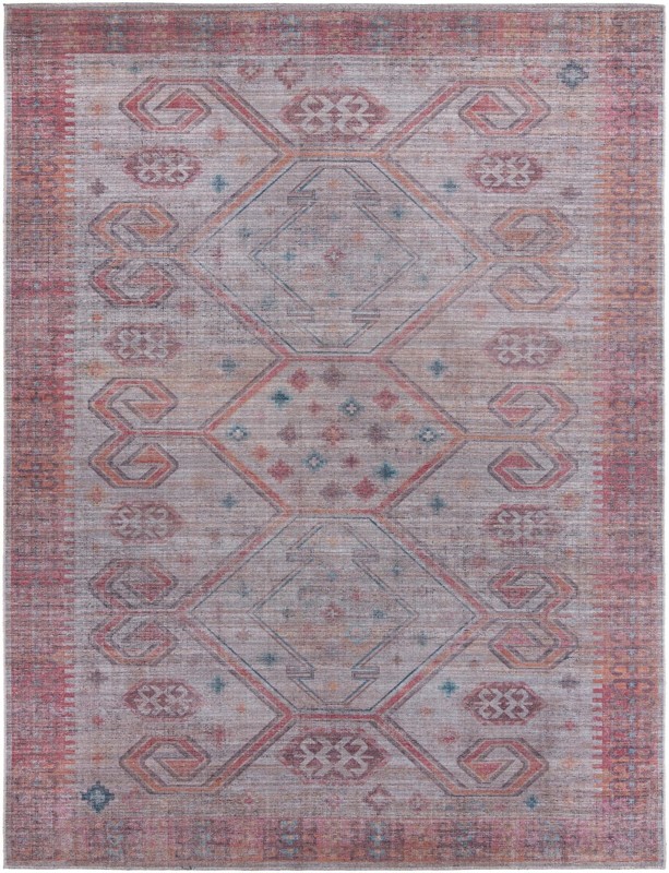9' 2 x 12' Bascom · Geometric medallion Washable Rug, rust and beige