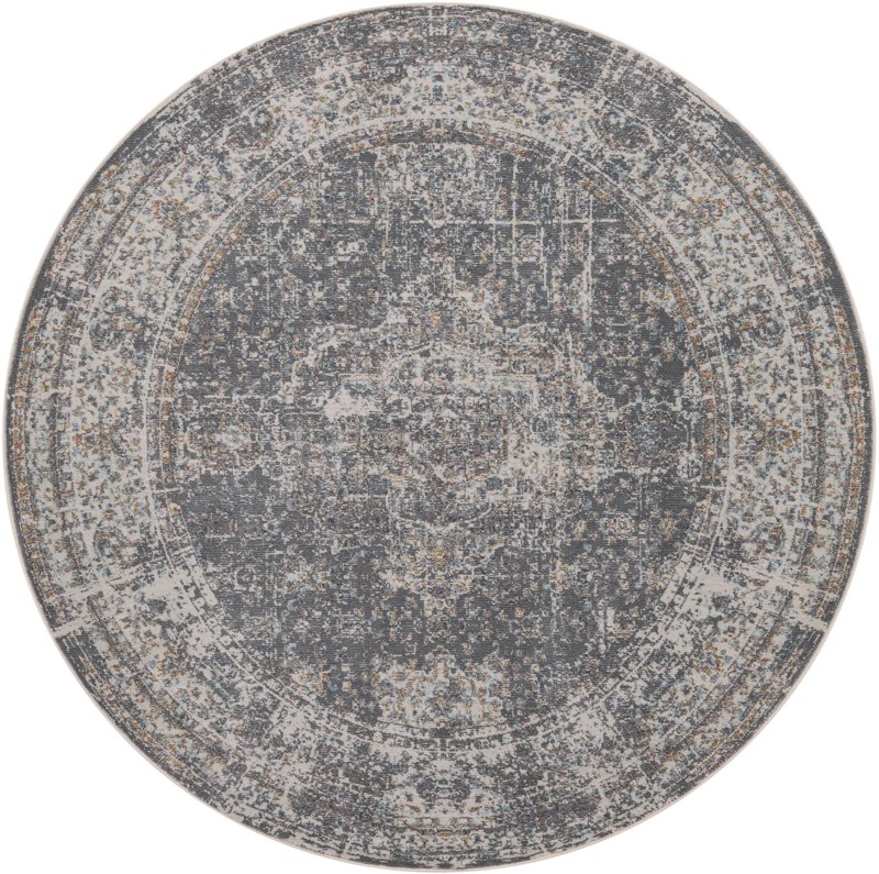 6' x 6' Osmond · Distressed medallion rug, gray and tan