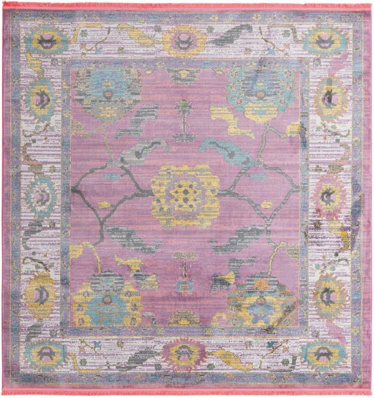 8' 2 x 8' 2 Pope · Floral runner rug, pink and blue