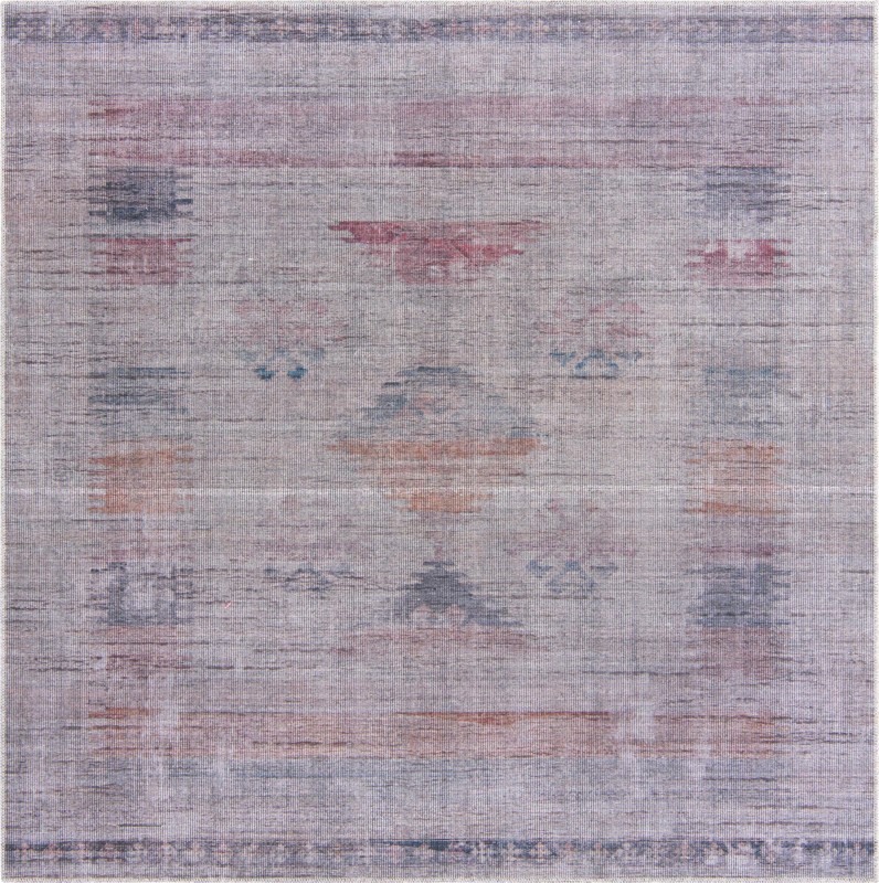 7' 3 x 7' 3 Bascom · Faded tribal Washable Rug, gray and burgundy