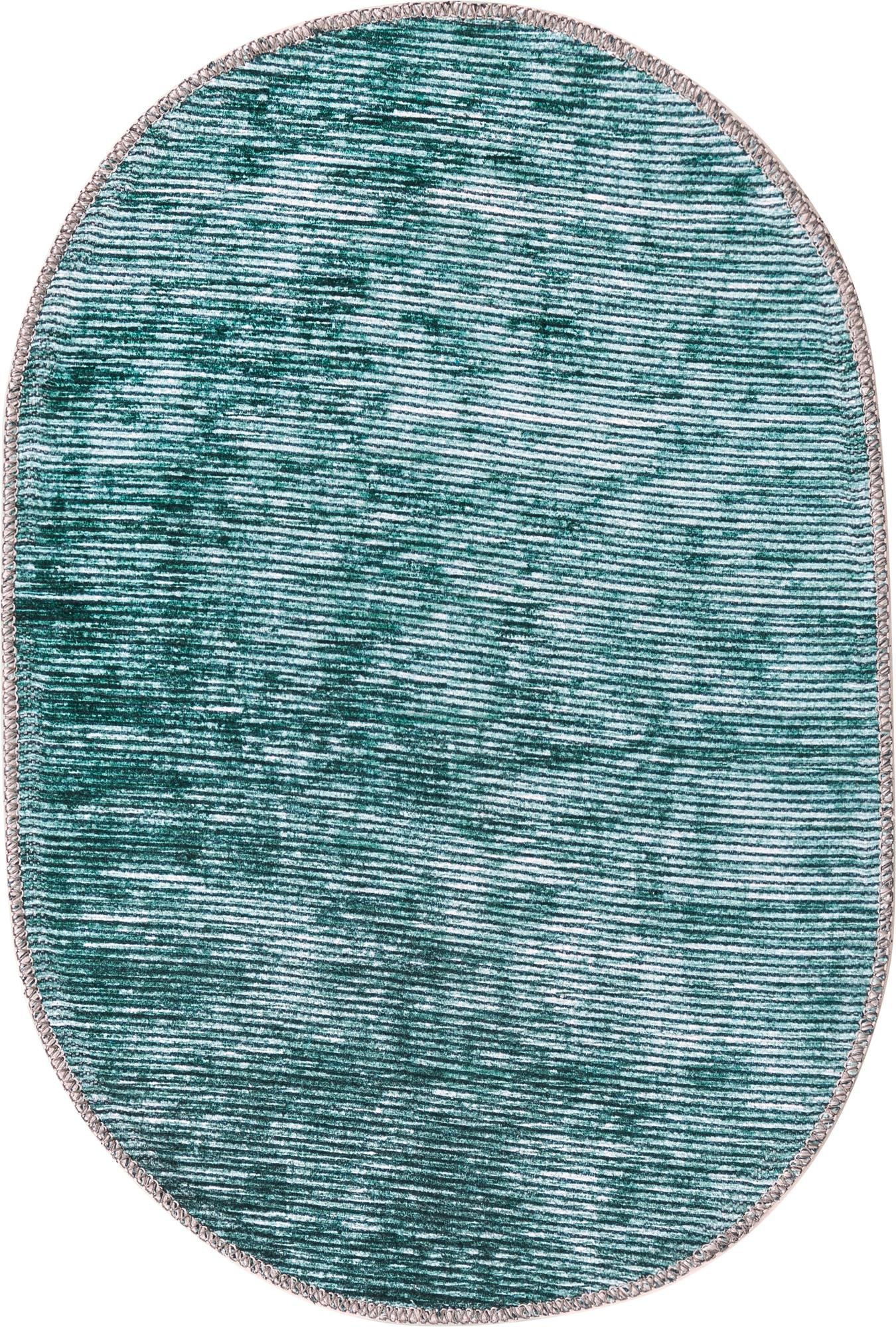 2' x 3' Prewitt · Abstract striped rug, teal and ivory