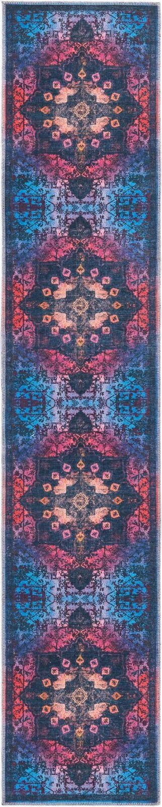 2' x 9' 10 Rideout · Distressed medallion Washable Rug, multicolor and black