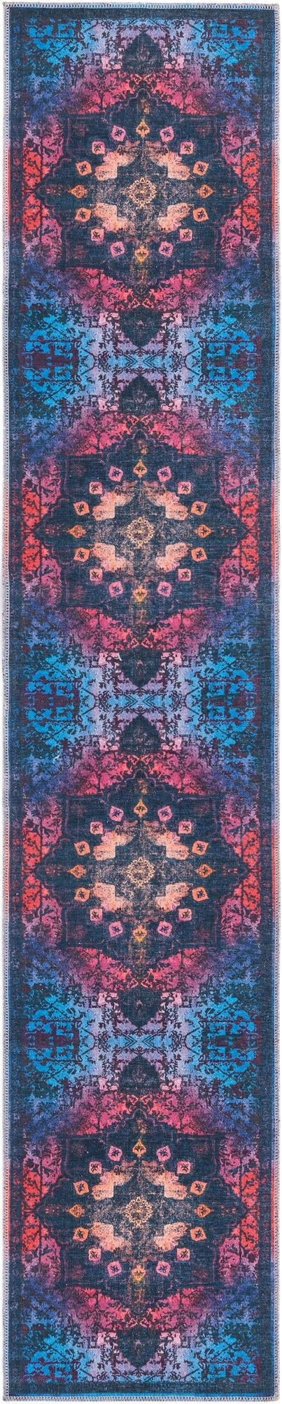 2' x 9' 10 Rideout · Distressed medallion Washable Rug, multicolor and black