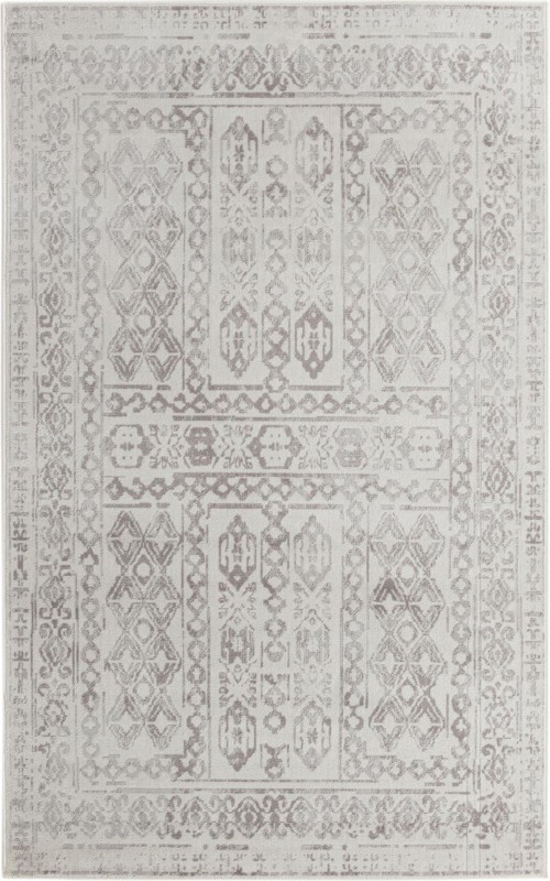 5' 3 x 8' Fitch · Geometric border rug, cream and gray
