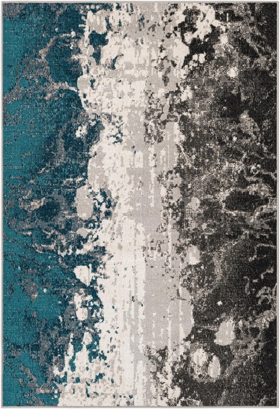 4' x 6' Bittern · Abstract rug, teal, gray and ivory