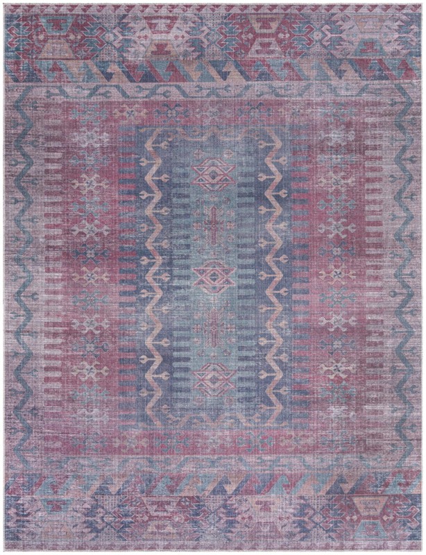 9' 2 x 12' Paige · Tribal geometric Washable Rug, blue and red