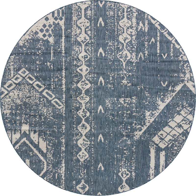 10' 8 x 10' 8 Wildman · Tribal geometric Outdoor Rug, blue and ivory