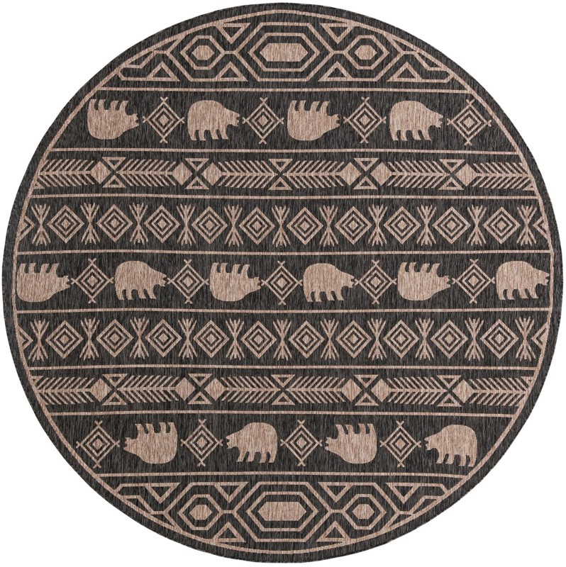 Ralston · Bear geometric Outdoor Rug, black and tan
