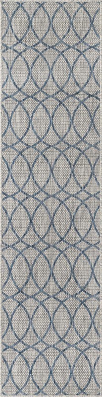 2' x 7' 10 Atkins · Lattice Outdoor Rug, blue and gray